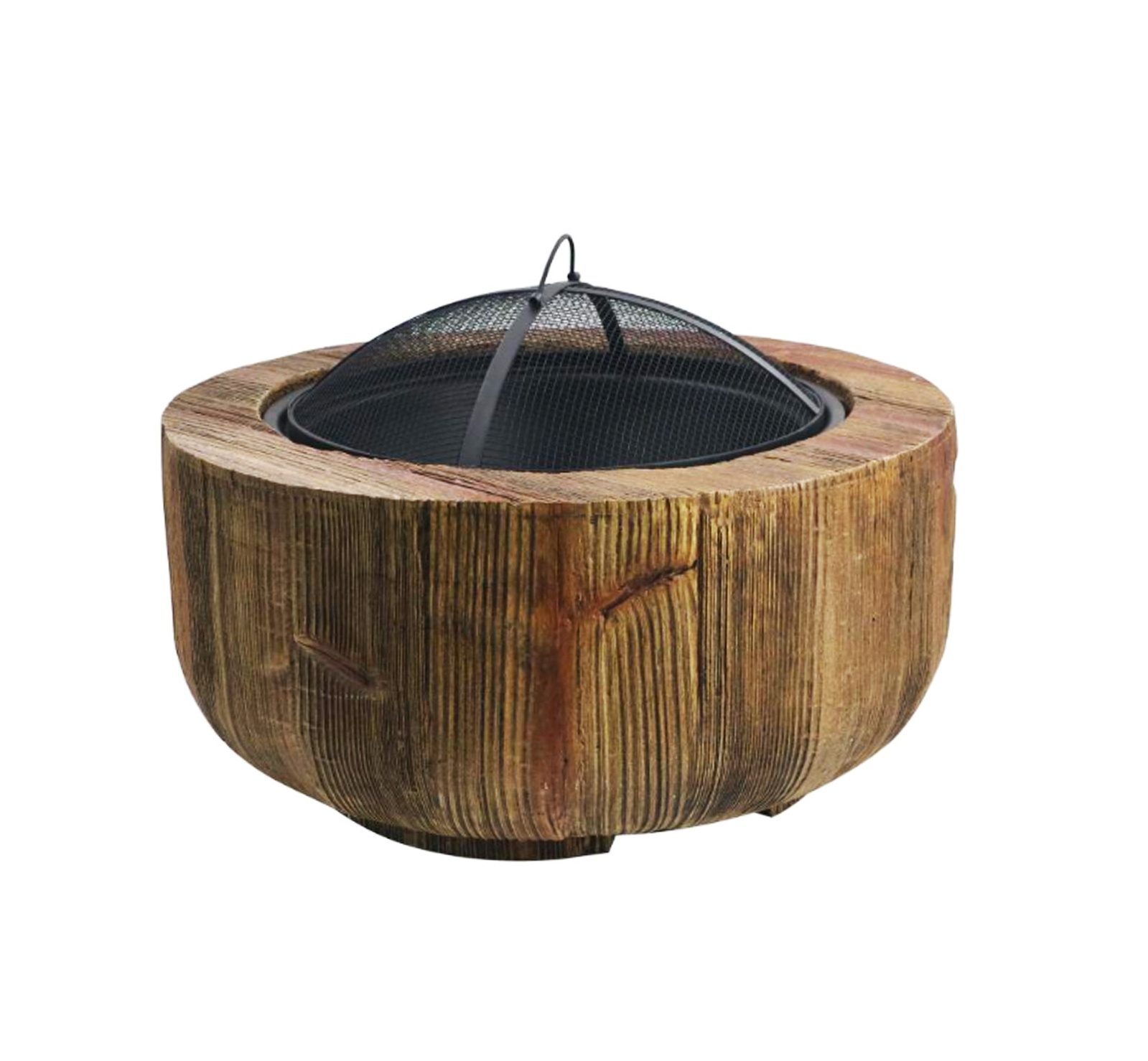 Factory MgO Brown Fire Bowl with Lid Fire Basket with Poker Tree Stump Design Fire Pit for Garden