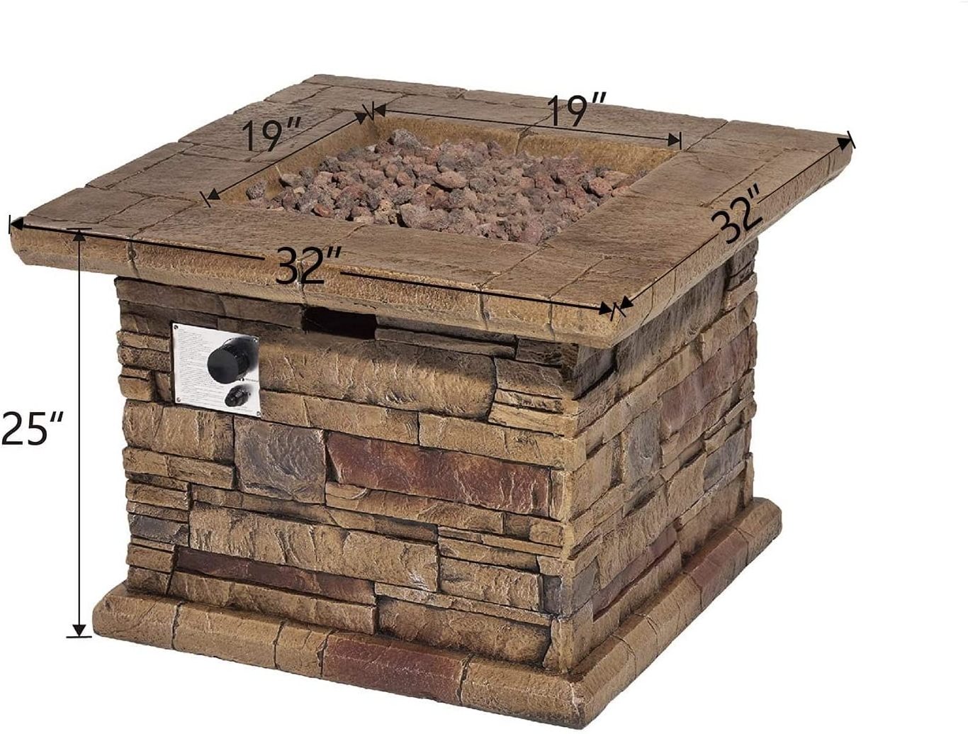 Waterproof Cover Square Stone Crest Gas Heater Table Lava Rocks Outdoor Propane Burning Fire Pit