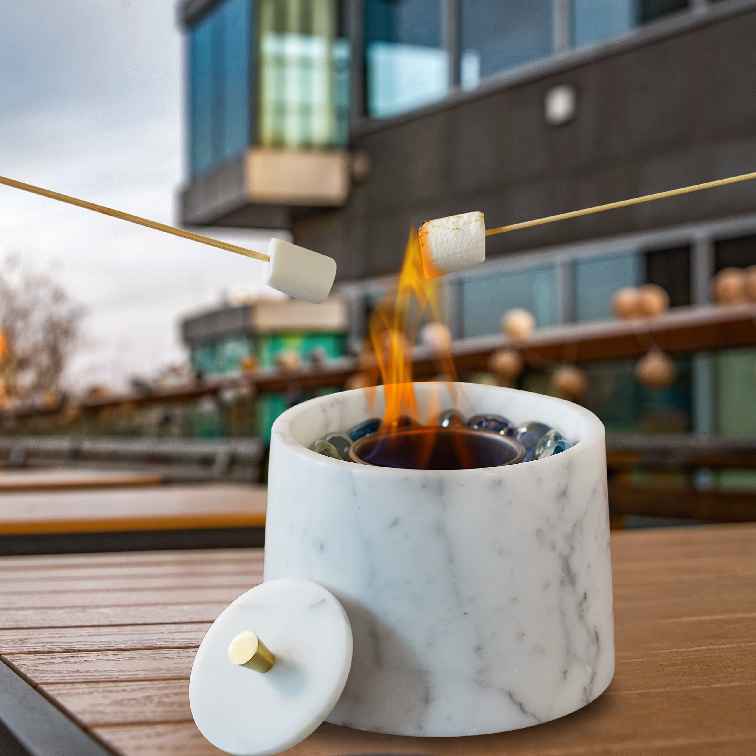 Tabletop Fire Pit Bowl - Italian Marble Personal Mini Fire Pit Fireplace Indoor And Outdoor Use And Smores Maker (Cone, White)