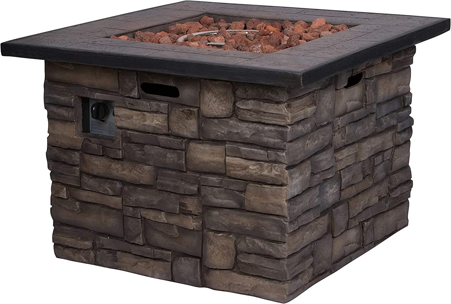 Outdoor Square Natural Stone Effect Gas Fire Pit Garden Heater Table with Lava Rocks Outdoor MgO Propane Fire Pit