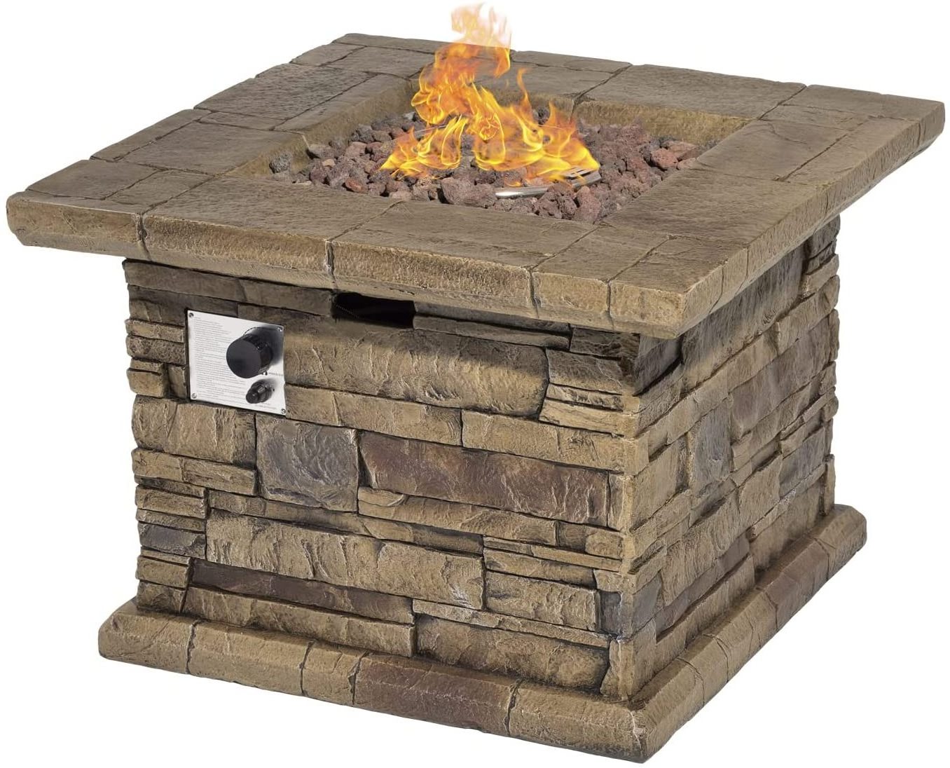 Waterproof Cover Square Stone Crest Gas Heater Table Lava Rocks Outdoor Propane Burning Fire Pit