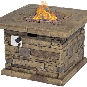 Waterproof Cover Square Stone Crest Gas Heater Table Lava Rocks Outdoor Propane Burning Fire Pit