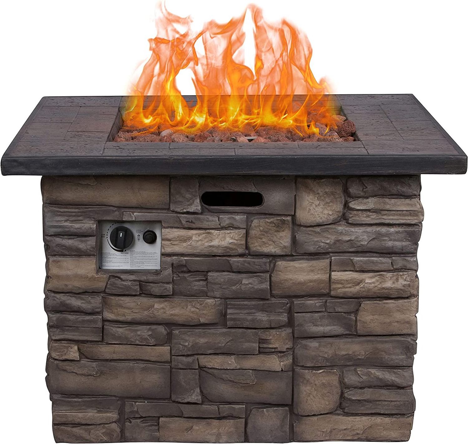 Outdoor Square Natural Stone Effect Gas Fire Pit Garden Heater Table with Lava Rocks Outdoor MgO Propane Fire Pit