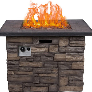 Outdoor Square Natural Stone Effect Gas Fire Pit Garden Heater Table with Lava Rocks Outdoor MgO Propane Fire Pit