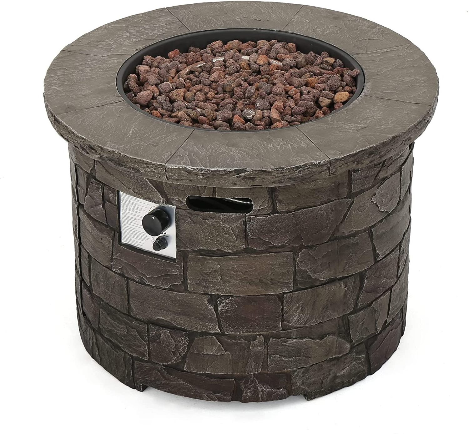 40,000 BTU Propane Fire Pit Table Natural Stone Finish Outdoor Circular Fire Pit