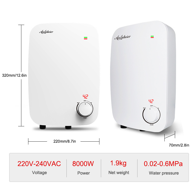 Anlabeier brand 220V 8000W 12000W CE kitchen bathroom mini tankless instant electric shower water heaters