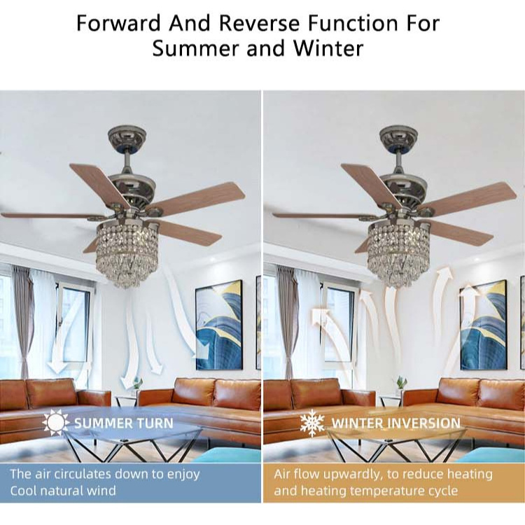 Full copper wire 52inch crystal led ceiling fans with remote control 220V decoration ceiling fan lights