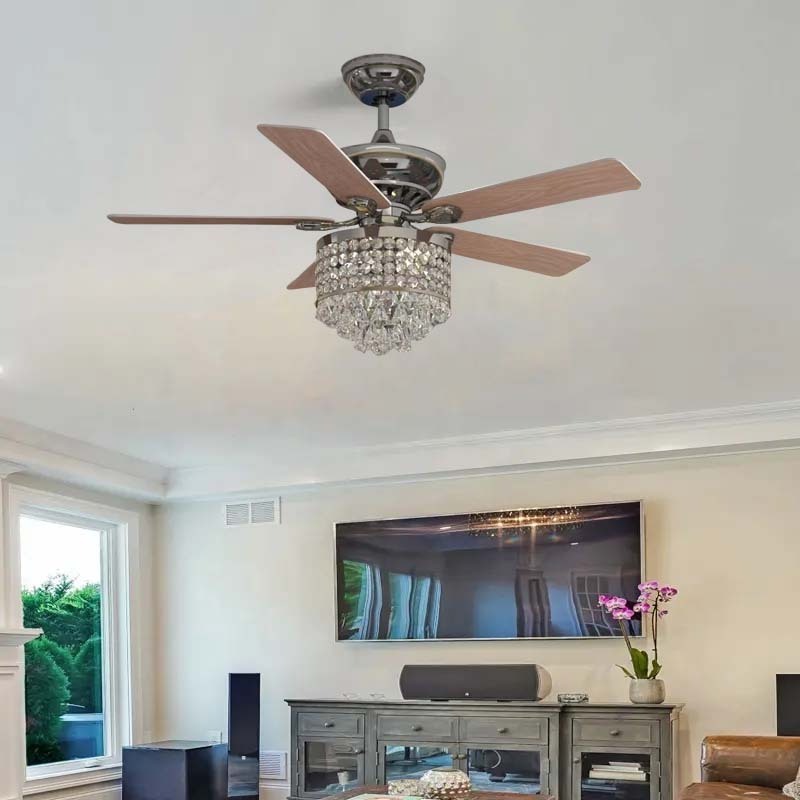 Full copper wire 52inch crystal led ceiling fans with remote control 220V decoration ceiling fan lights