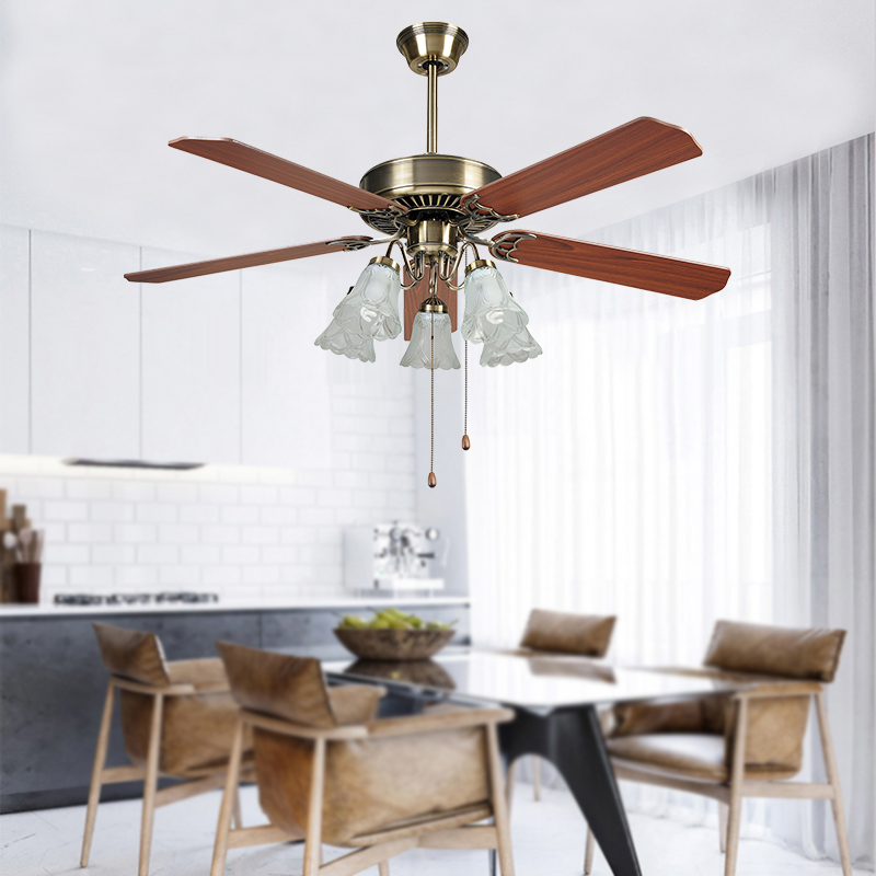 Retro Chandelier light remeote control plywood Blades LED Ceiling Lights with Fans