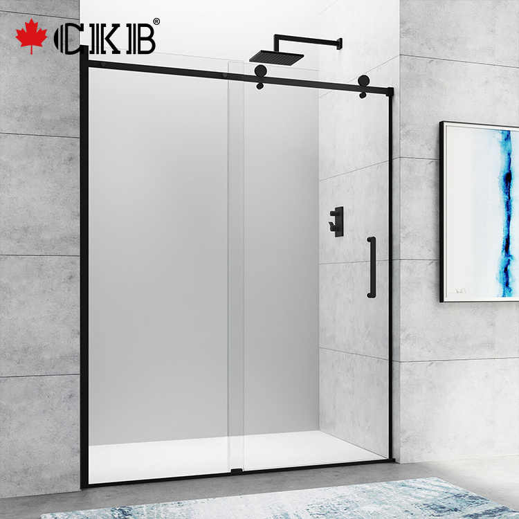 CKB OEM ODM Frameless Sliding Matt Black Accessories Low Iron Glass Modern Bathroom Shower Door