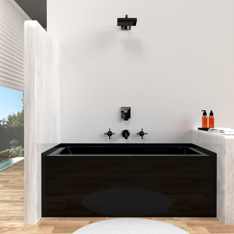 Custom Rectangular Adults Bathtub Black Acrylic Soaking Tub Bathroom Indoor Corner Fluted Bathtub