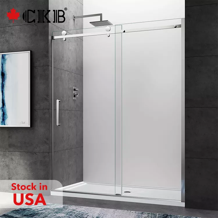 CKB OEM ODM Frameless Sliding Matt Black Accessories Low Iron Glass Modern Bathroom Shower Door