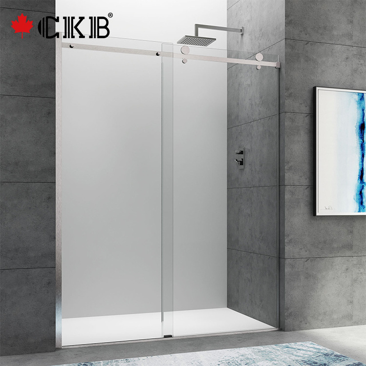 CKB OEM ODM Frameless Sliding Matt Black Accessories Low Iron Glass Modern Bathroom Shower Door