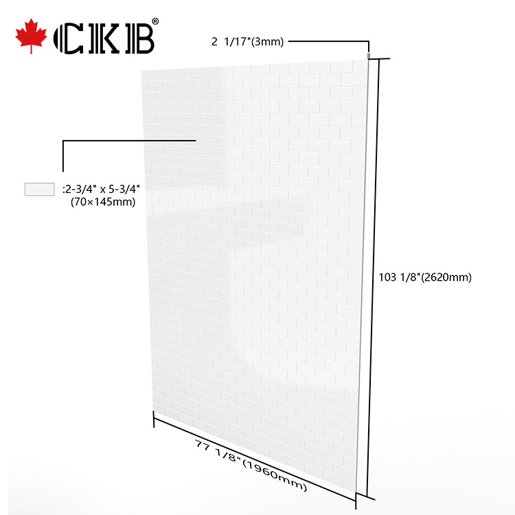 CKB ODM OEM 3mm Thickness With Texture White Rectangle ABS Acrylic Shower Surround Wall Panel