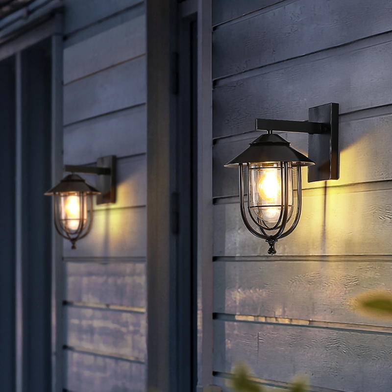 Antique Exterior Wall Lights Aluminum Garden Mounted Lantern Waterproof Outdoor Led Wall Lighting Fixture Glass Iron Customized