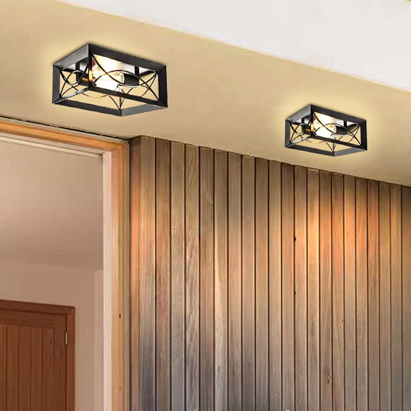 Ceiling Lamp Black Metal E26 27 Bulb Ceiling Lamp Light Square Shape 2 Lights Led Ceiling Lamp For Hallway Entryway Passway