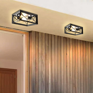 Ceiling Lamp Black Metal E26 27 Bulb Ceiling Lamp Light Square Shape 2 Lights Led Ceiling Lamp For Hallway Entryway Passway