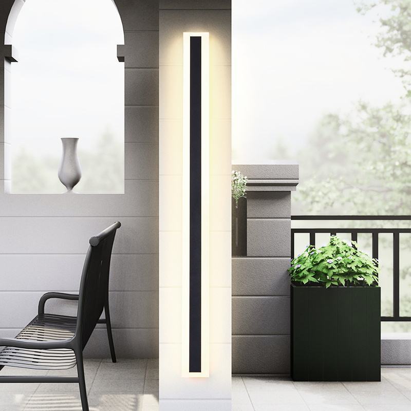 Black 110V 220V Modern Exterior Linear Strip Wall Lamp 3000K Warm White Outdoor Wall Sconce Long LED Wall Light