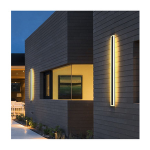 Black 110V 220V Modern Exterior Linear Strip Wall Lamp 3000K Warm White Outdoor Wall Sconce Long LED Wall Light