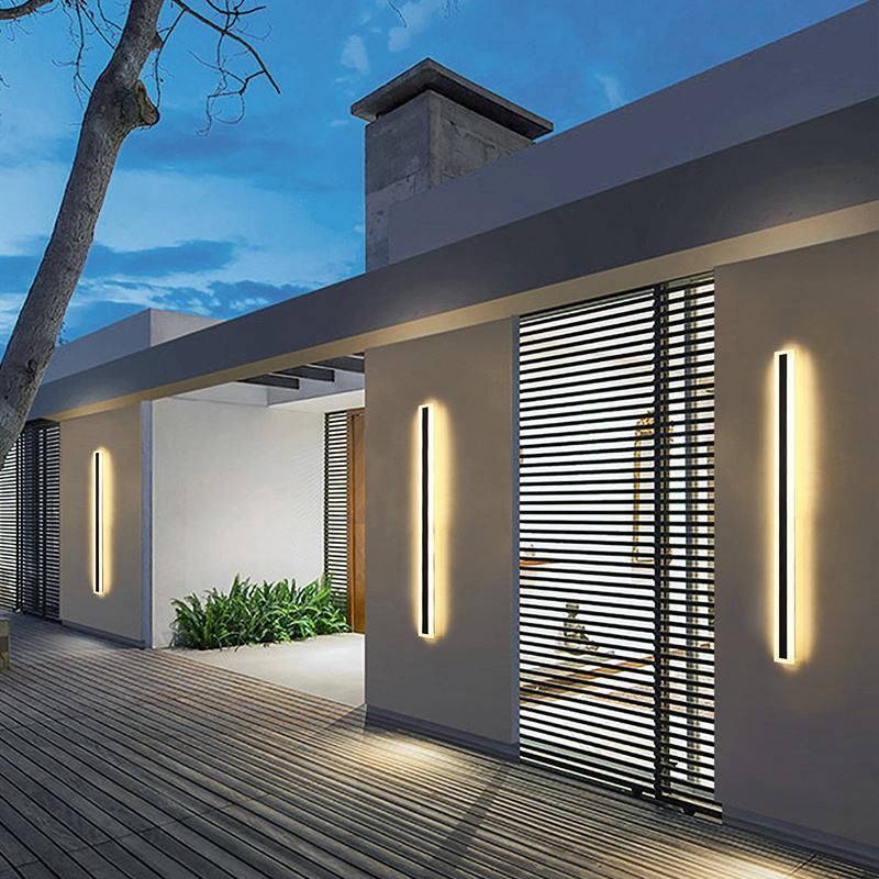 Black 110V 220V Modern Exterior Linear Strip Wall Lamp 3000K Warm White Outdoor Wall Sconce Long LED Wall Light