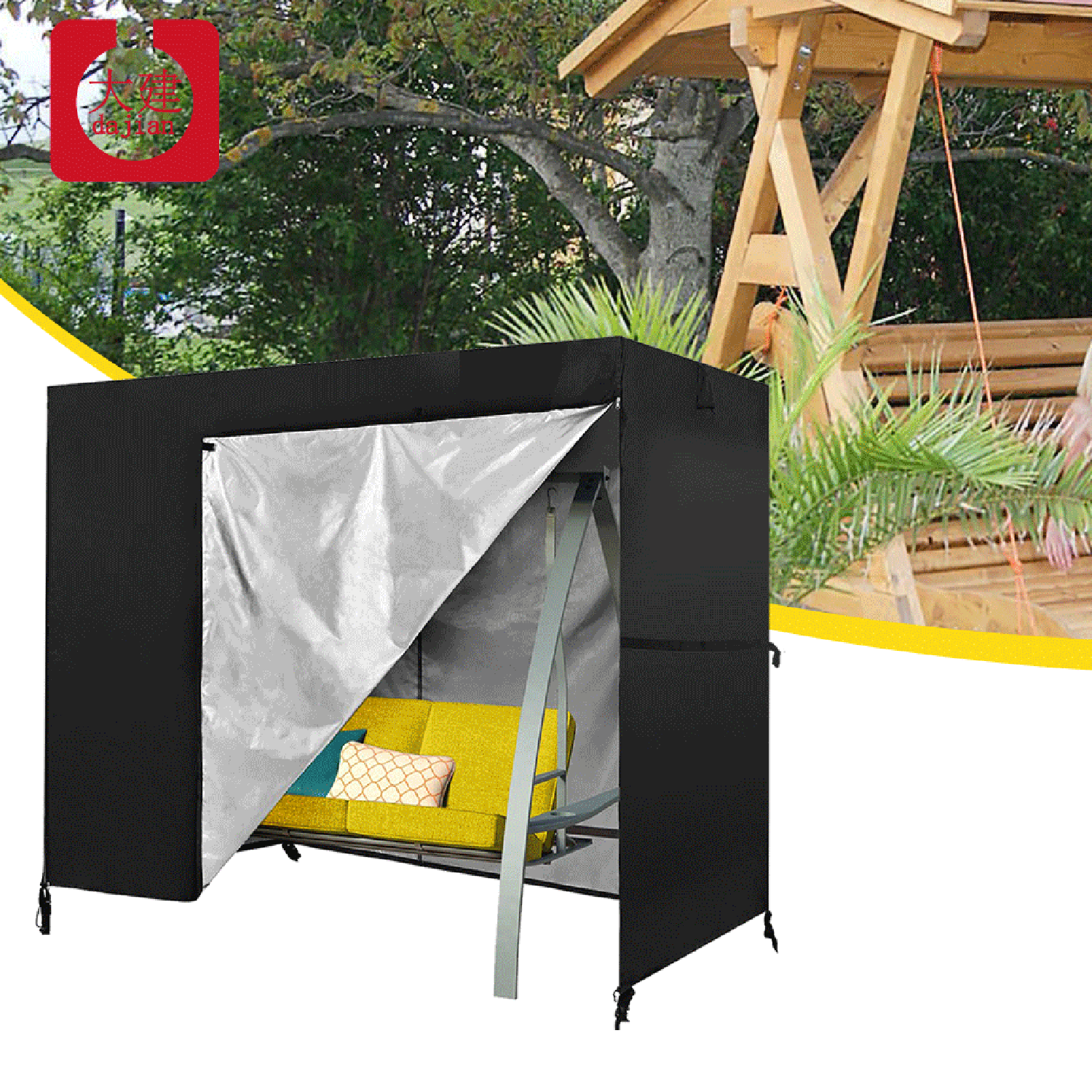 Dajian patio factory price dustproof and waterproof black rectangle oxford swing cover waterproof hanging swing chair cover