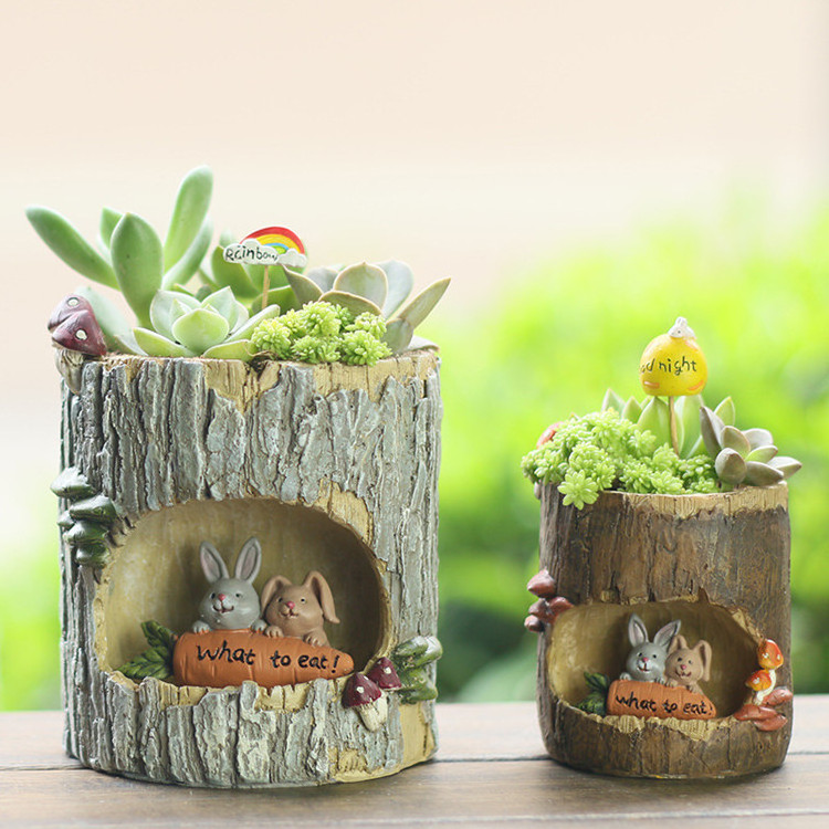 Creative home desktop decor tree hole cartoon resin flower pots succulent plant planters micro garden bonsai pots