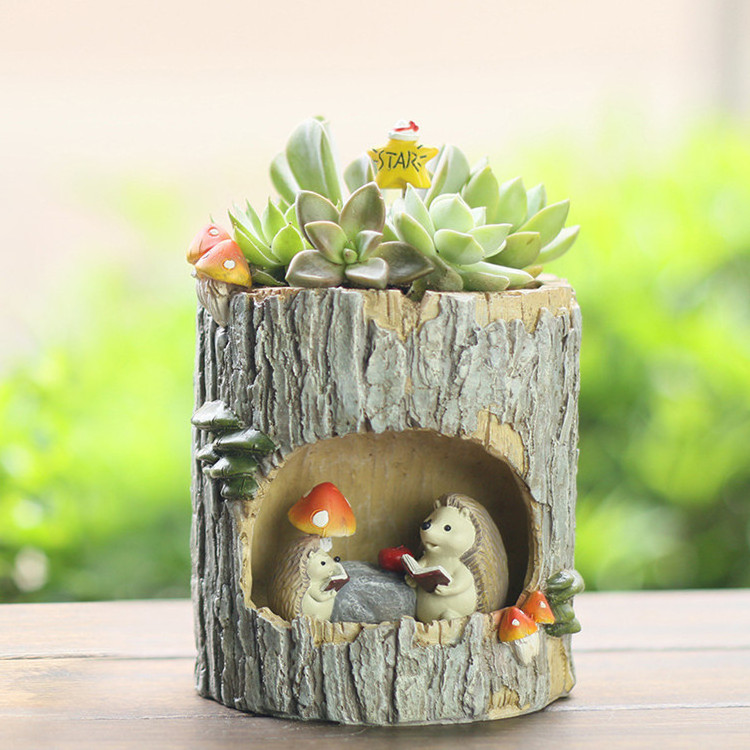 Creative home desktop decor tree hole cartoon resin flower pots succulent plant planters micro garden bonsai pots