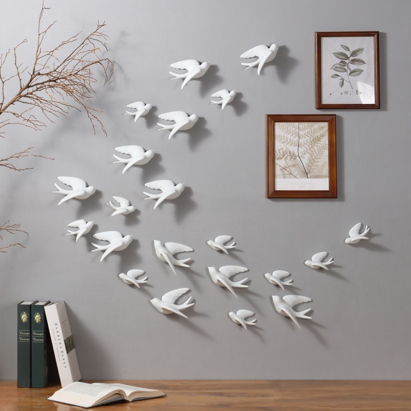 Ceramic wall art decor nordic style 3d wall decor birds for modern home decor