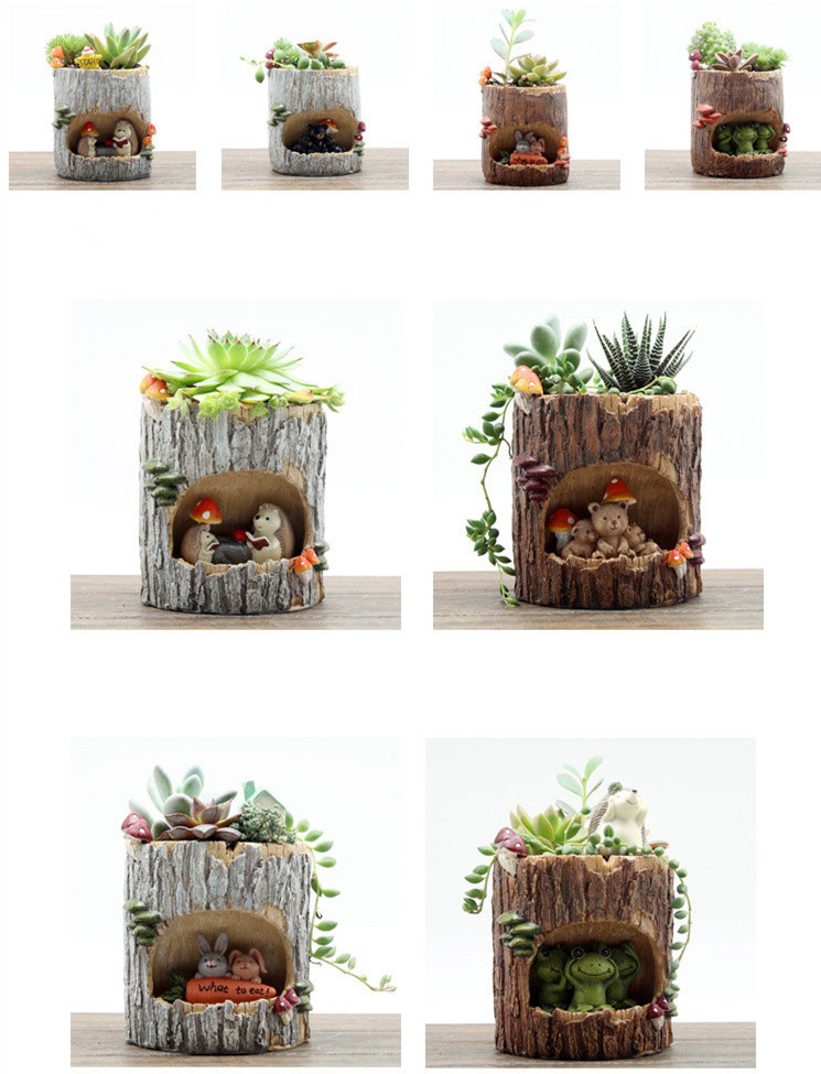 Creative home desktop decor tree hole cartoon resin flower pots succulent plant planters micro garden bonsai pots