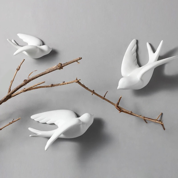 Ceramic wall art decor nordic style 3d wall decor birds for modern home decor