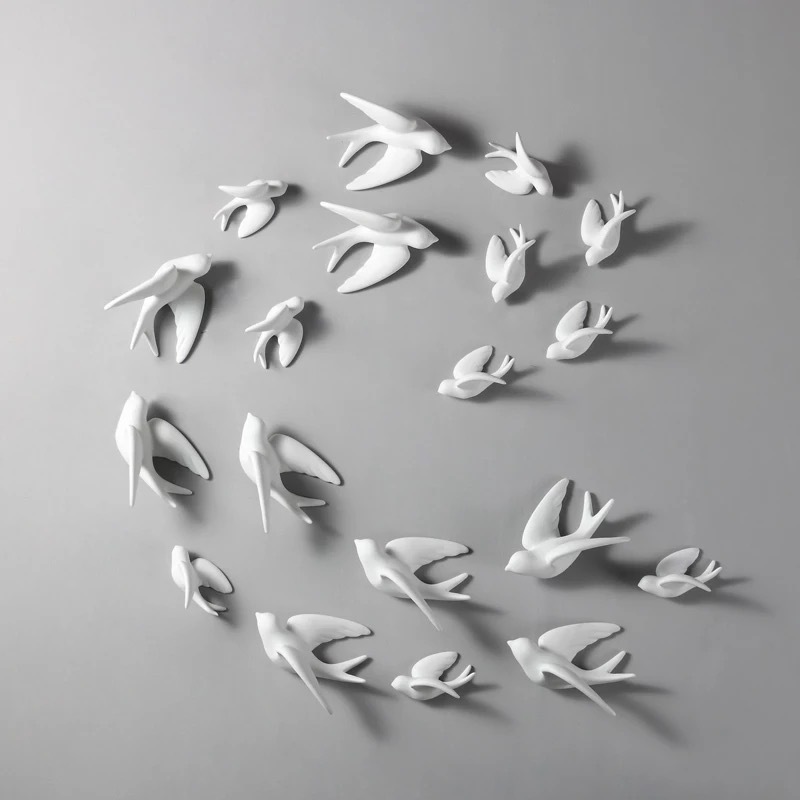 Ceramic wall art decor nordic style 3d wall decor birds for modern home decor