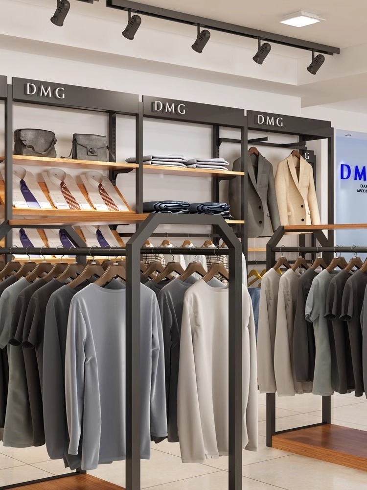 Men's Clothes Rack Display Cabinet Men's Clothing Store Clothing Store Display Racks Shelves Floor Standing Mall Brands