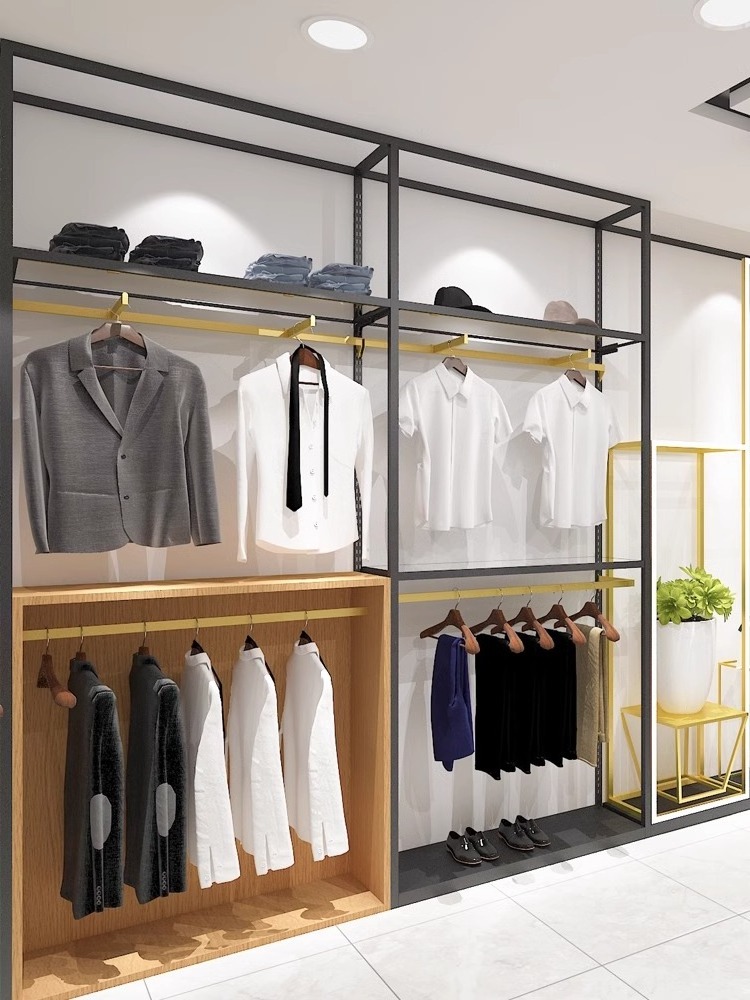 Metal hanging rod gold double hanging clothes rack men's clothing rack stainless steel clothing racks shoe shelves on wall