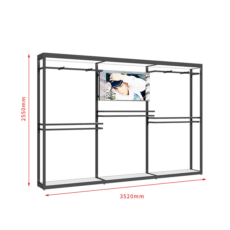 Floor-standing men's clothing shelves shop decoration with lights hanging clothes racks wall decor diamond shape shelves