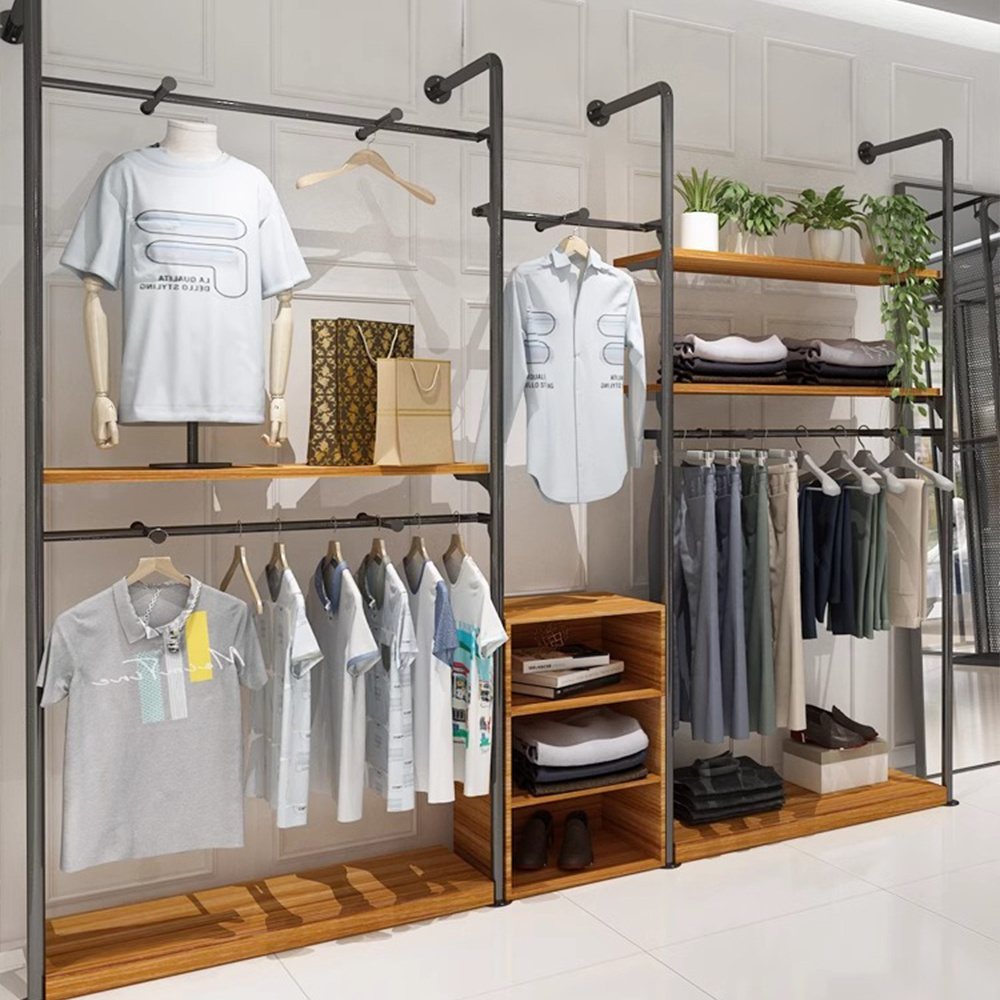 Display rack wall floor-to-ceiling lock wall men's iron rack light luxury clothing store