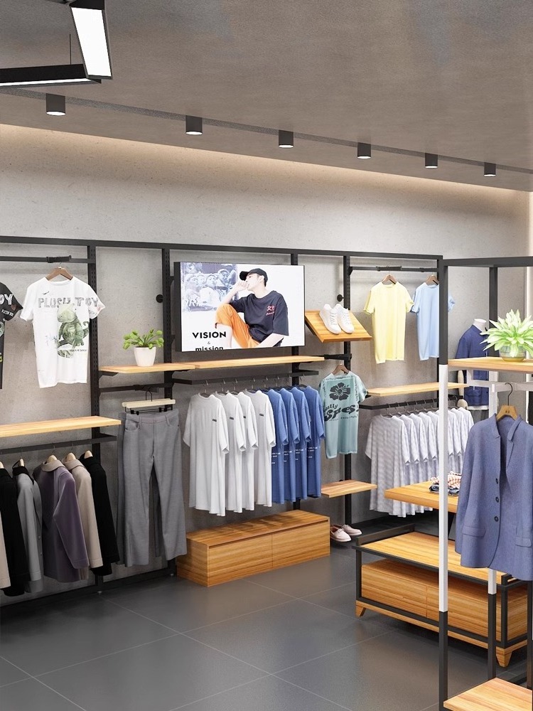 Clothing store display rack Hangers display rack floor-to-ceiling wall hanging menswear store shelves