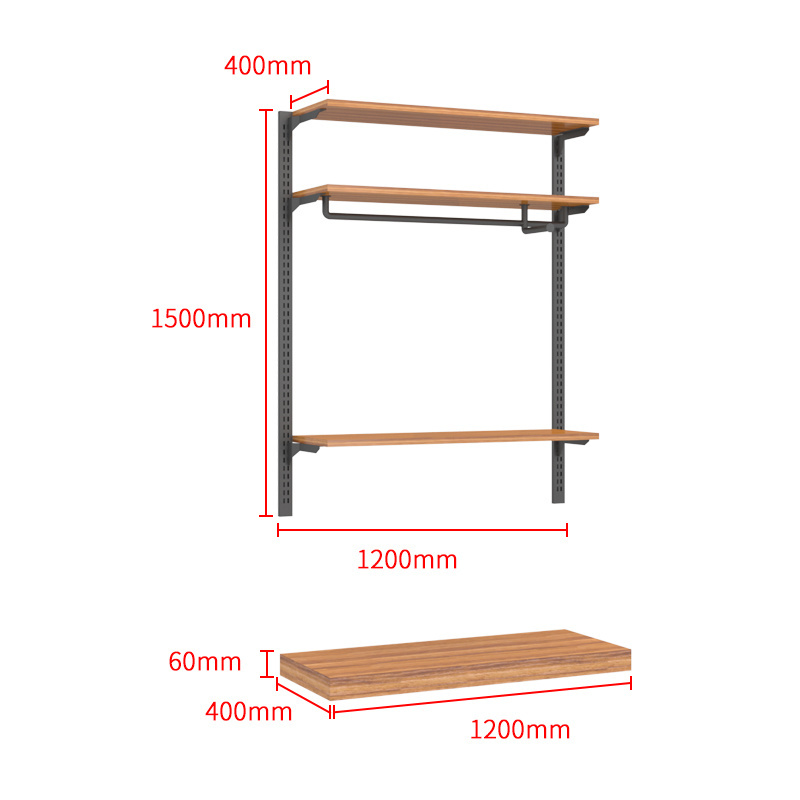 Industrial Pipe Clothing Rack with Shelves Wall Mounted Closet Storage Rack Hanging Clothes Display Rack for Garment