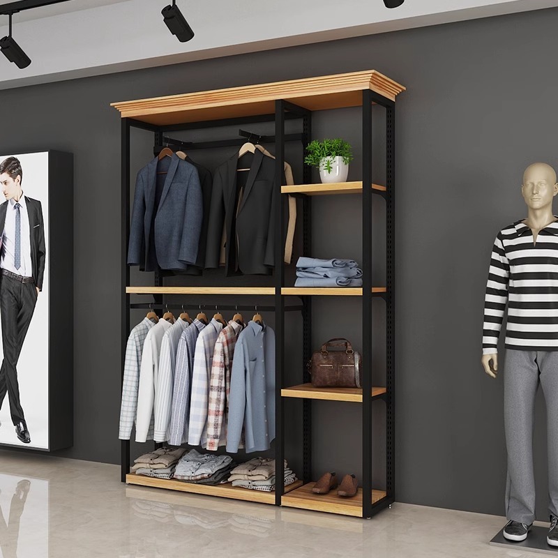 Clothing store display rack floor standing display cabinet against the wall upscale casual men's clothing racks