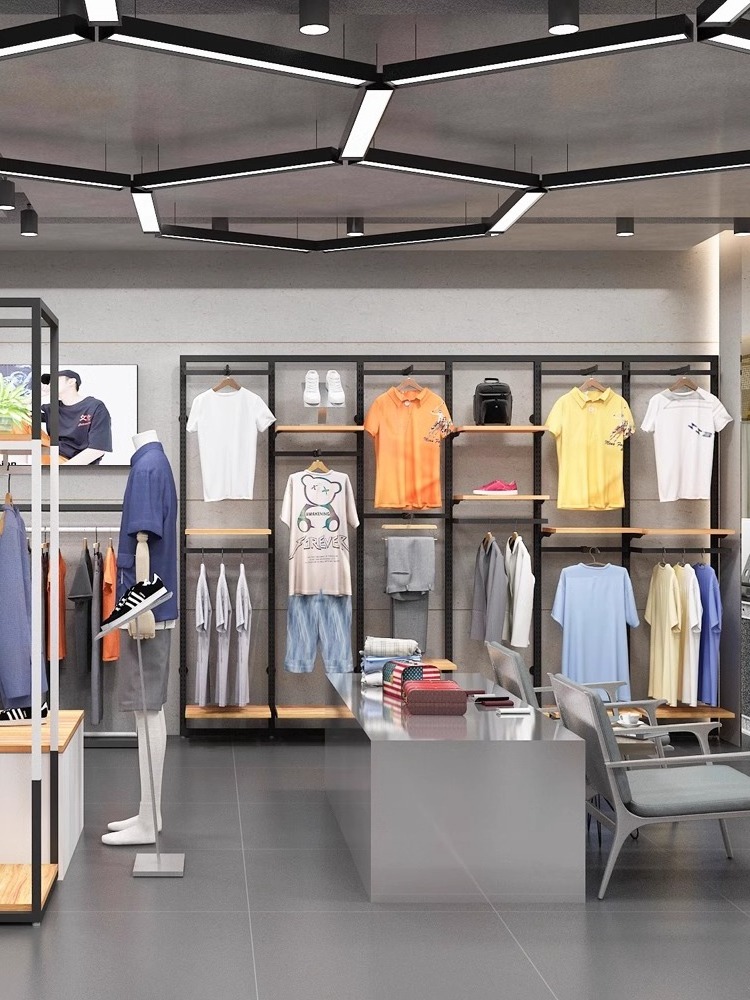 Clothing store display rack Hangers display rack floor-to-ceiling wall hanging menswear store shelves