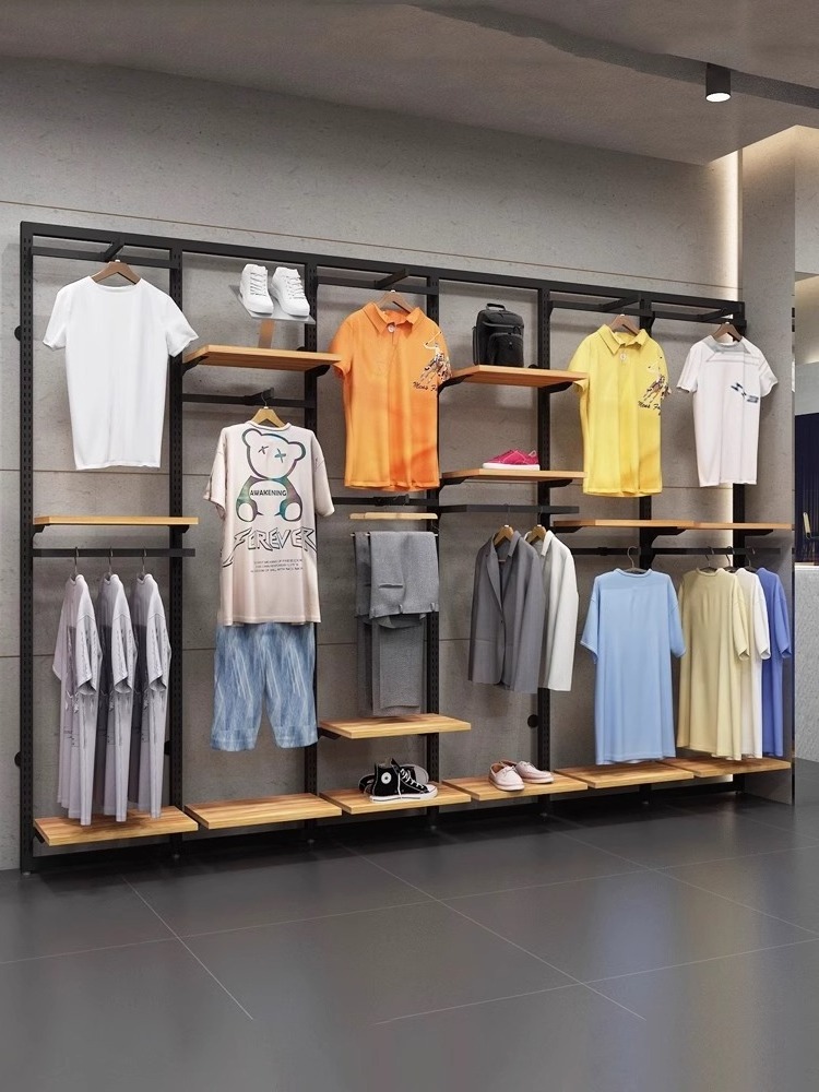 Clothing store men's clothing shelves display rack free design store jeans rack on the wall shelf