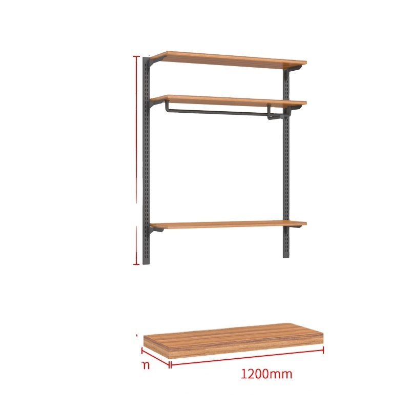 Industrial Pipe Clothing Rack with Shelves Wall Mounted Closet Storage Rack Hanging Clothes Display Rack for Garment