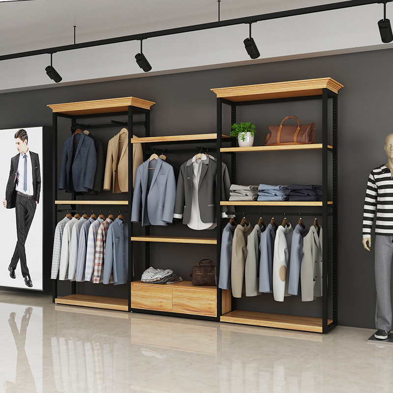 Clothing store display rack floor standing display cabinet against the wall upscale casual men's clothing racks