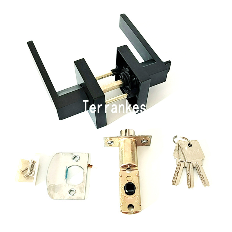 Matte black tubular lever lock indoor wooden door lock weighted zinc alloy handle lock