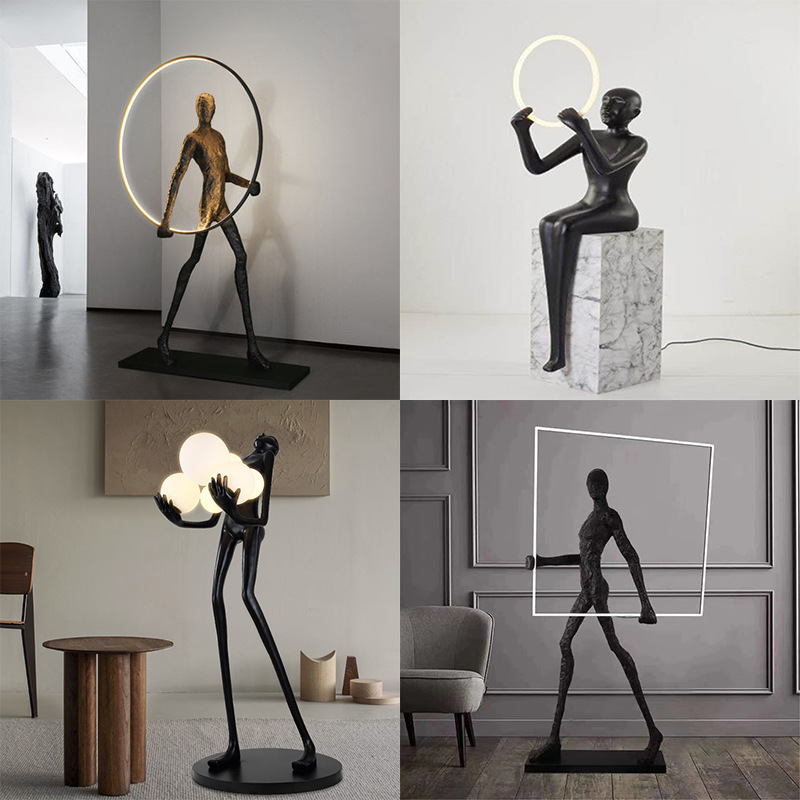 Hotel Lobby Floor lights Abstract Figure Art Sculpture Holding Ball Lamps Humanoid Statue white ball Lantern floor lamps