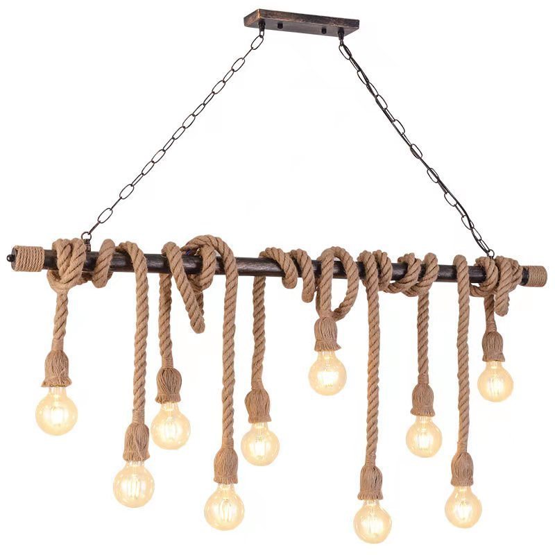 Restaurant Cafe Industrial Pendant Light Fixtures Unitary Brand Rustic Hemp Rope and Bamboo Dining Room Hanging Lights