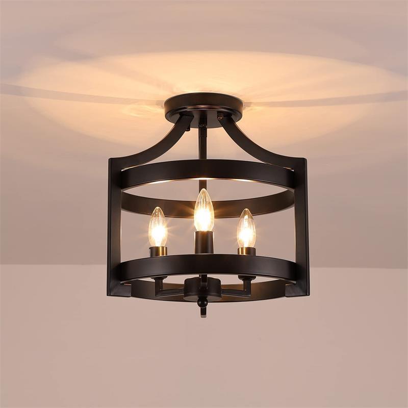 Farmhouse Ceiling lamp 2-Light Retro Semi Flush Mount Moden Rustic Vintage Black Metal Industrial for Living Room