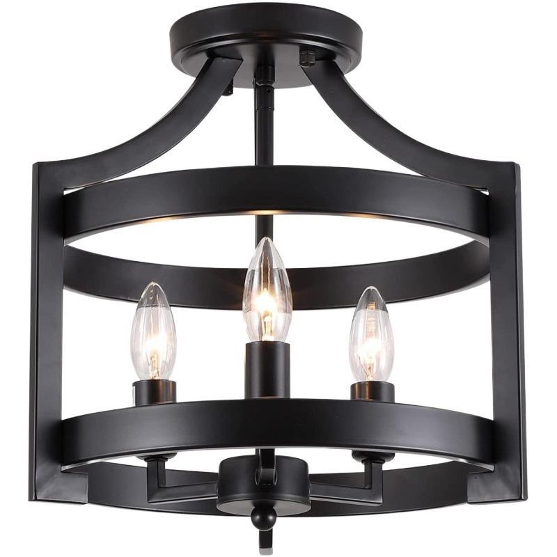 Farmhouse Ceiling lamp 2-Light Retro Semi Flush Mount Moden Rustic Vintage Black Metal Industrial for Living Room