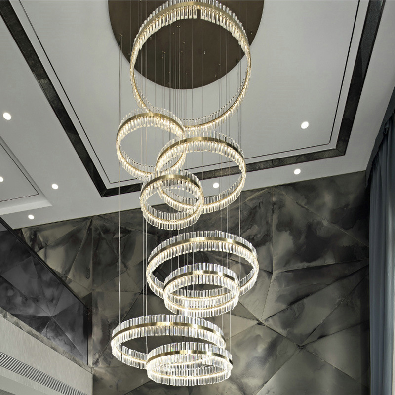 Chandeliers pendant lights long hanging lights fixtures large high ceiling gold staircase foyer luxury led crystal chandeliers