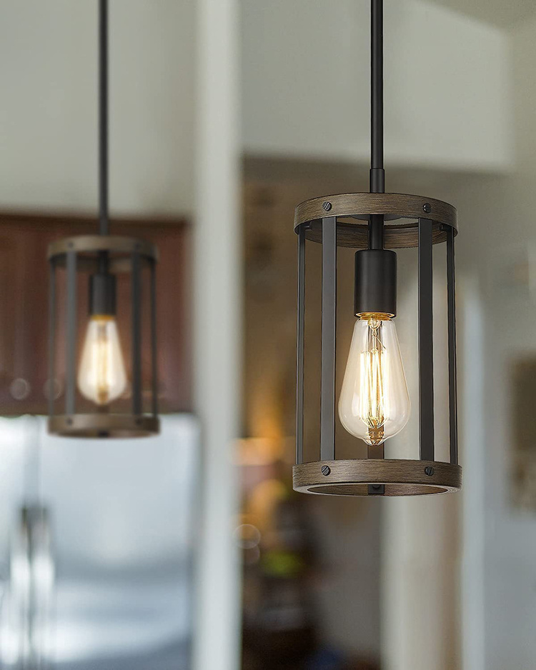 Wood and matte black metal surface suitable for kitchen island bar coffee shop modern farmhouse chandelier