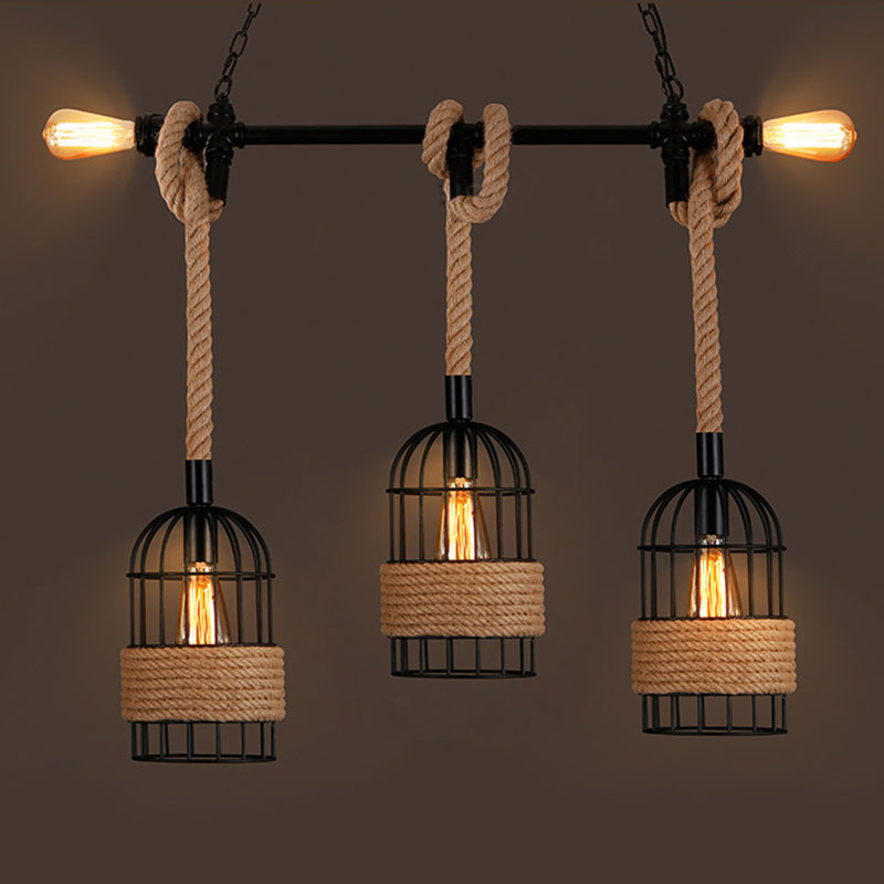 Industrial Vintage Home Kitchen Lighting Bar Metal Iron E27 Wall Lamp Hanging Retro Set Black Led Pendant Light Fixtures